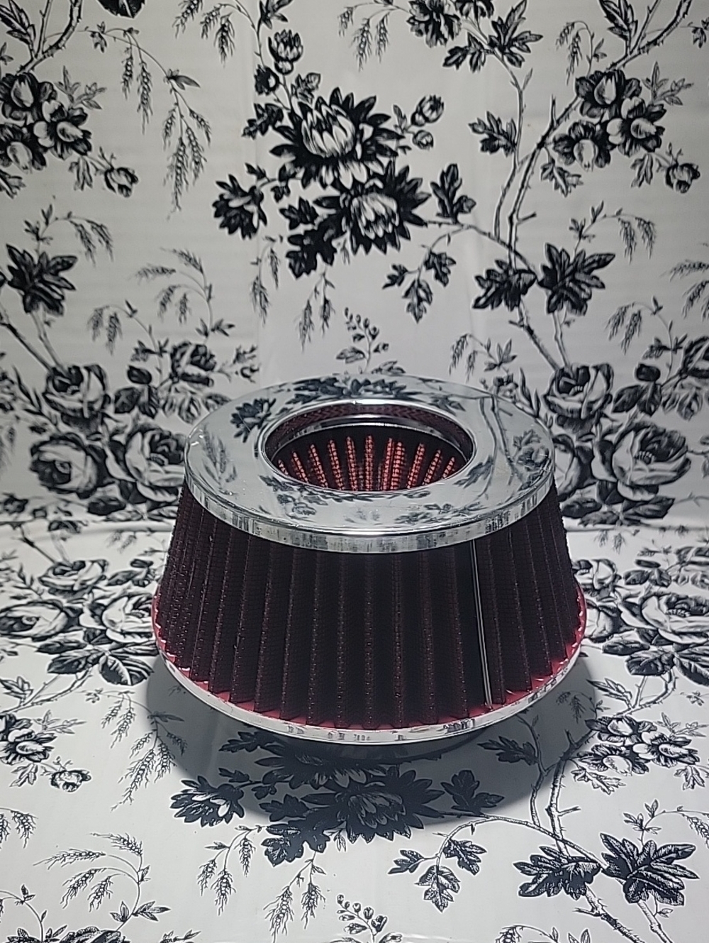 Universal Red High-Flow Cone Air Filter with Chrome Top